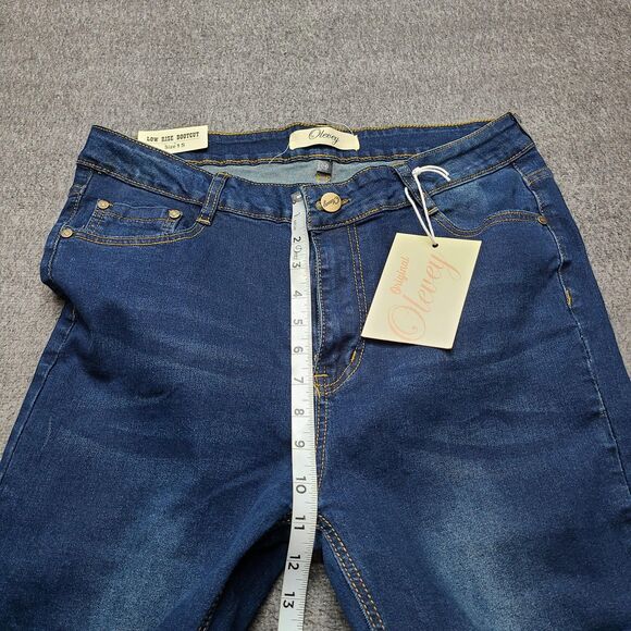 Olevey Jeans Womens 15 Blue‎ Low Rise Bootcut Stretch Flare Raw Hem Y2K Style - Picture 3 of 10